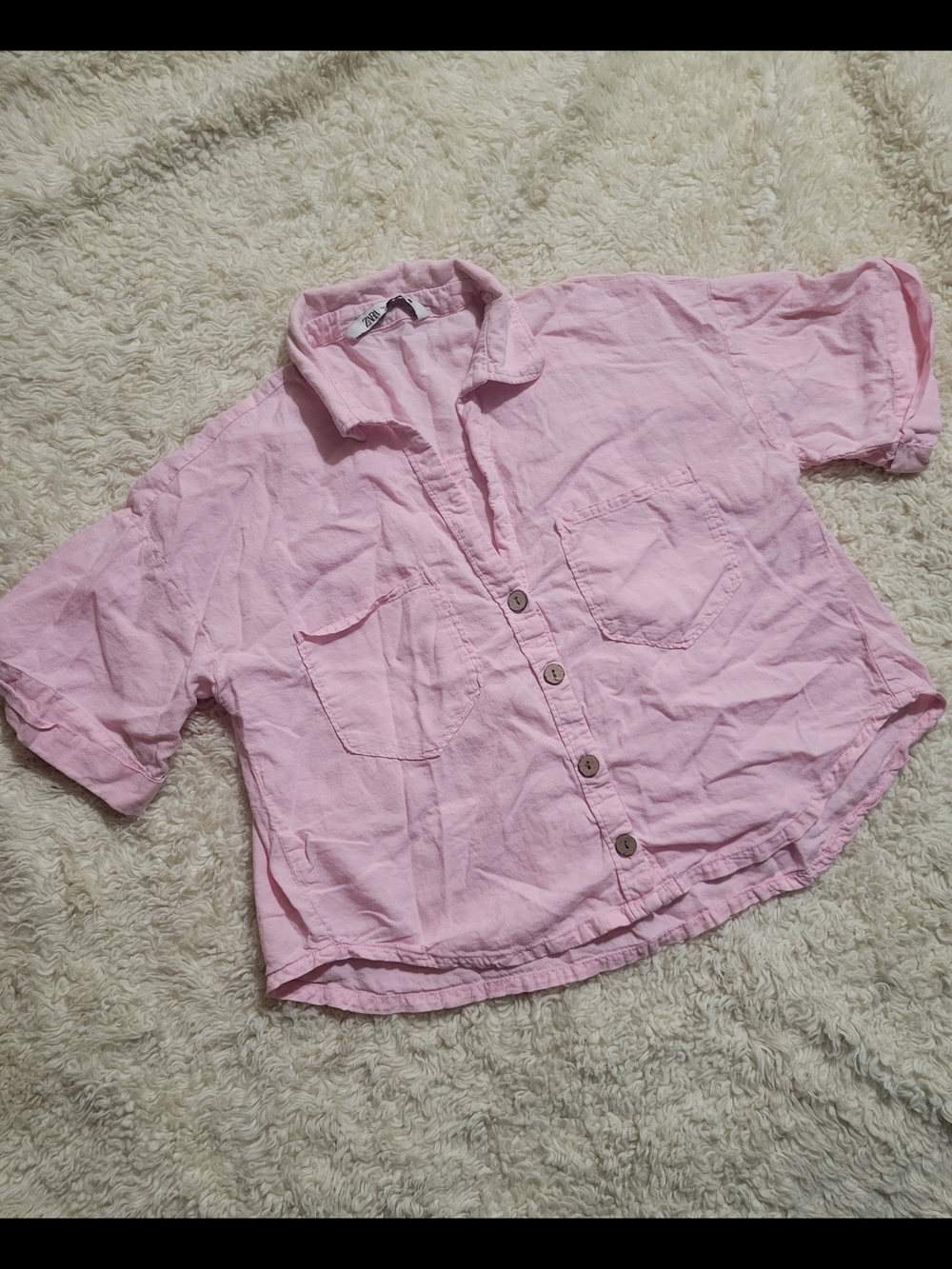 Zara Light Pink Boxy Short-Sleeve Button-Down | XS